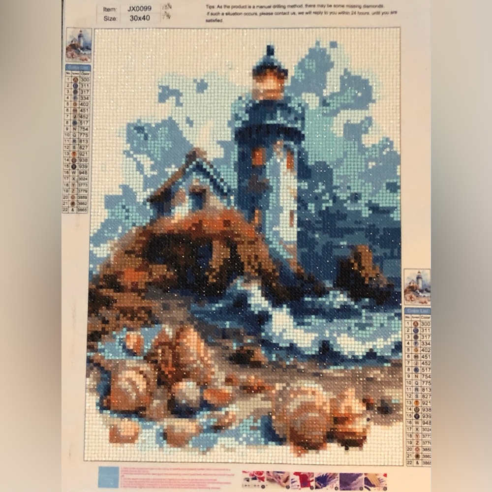 New Unframed Lighthouse Seascape Diamond Art Mosaic - Blue & Brown
